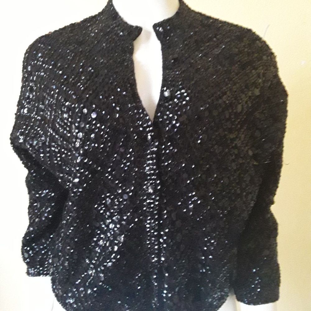 Gorgeous Vintage 50s Black Sequin Cardigan by Embe